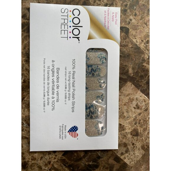 Color Street 100% Real Nail Polish Strips Glitter Silver & Blue Design 16 Long-L - Picture 5 of 8